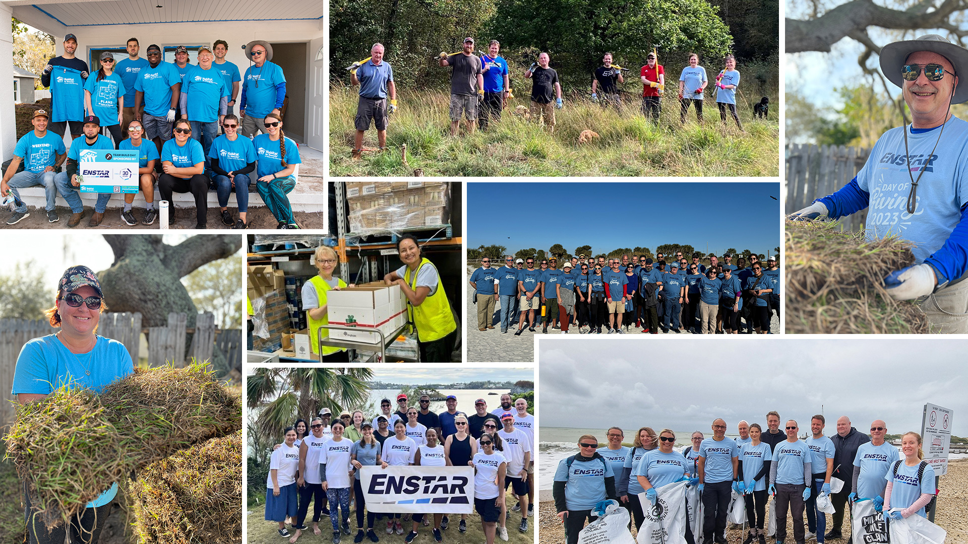 Collage of Enstar employees as volunteers